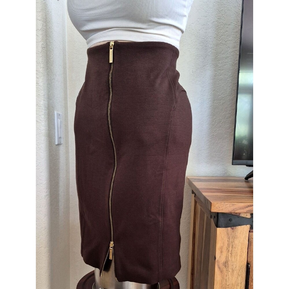 Michael Kors high waist Stretch ponte knit Skirt with gold tone zipper Sz Medium